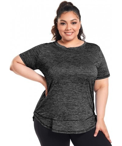 Plus Size Women's Short Sleeve Workout Shirts Loose Fit Sports Yoga Running Dry Fit Tops Black $12.01 Activewear