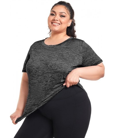 Plus Size Women's Short Sleeve Workout Shirts Loose Fit Sports Yoga Running Dry Fit Tops Black $12.01 Activewear