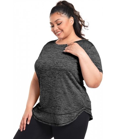 Plus Size Women's Short Sleeve Workout Shirts Loose Fit Sports Yoga Running Dry Fit Tops Black $12.01 Activewear