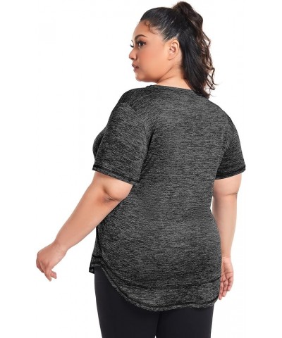 Plus Size Women's Short Sleeve Workout Shirts Loose Fit Sports Yoga Running Dry Fit Tops Black $12.01 Activewear