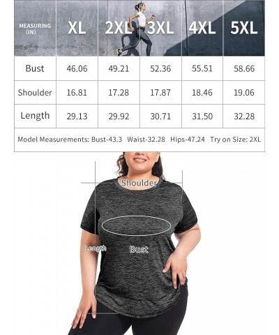 Plus Size Women's Short Sleeve Workout Shirts Loose Fit Sports Yoga Running Dry Fit Tops Black $12.01 Activewear