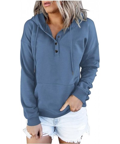 Oversized Sweatshirts for Women 2023 Fall Clothes Casual Long Sleeve Button Down Y2K Hoodie Drawstring Pullover Tops A-blue $...