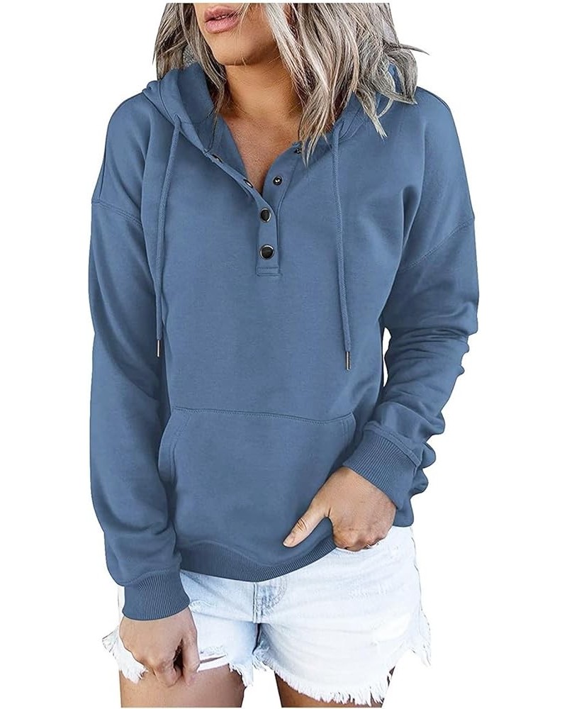 Oversized Sweatshirts for Women 2023 Fall Clothes Casual Long Sleeve Button Down Y2K Hoodie Drawstring Pullover Tops A-blue $...