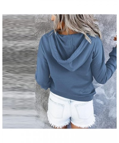 Oversized Sweatshirts for Women 2023 Fall Clothes Casual Long Sleeve Button Down Y2K Hoodie Drawstring Pullover Tops A-blue $...