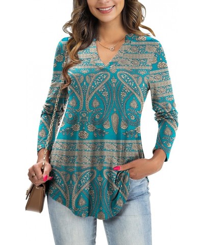 Womens Floral Printed Tunic Tops 3/4 Roll Sleeve V Neck Blouses Long Sleeve Shirts for Women Long Sleeve Multi Green $12.30 Tops