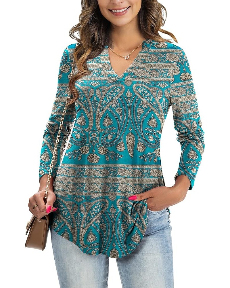 Womens Floral Printed Tunic Tops 3/4 Roll Sleeve V Neck Blouses Long Sleeve Shirts for Women Long Sleeve Multi Green $12.30 Tops