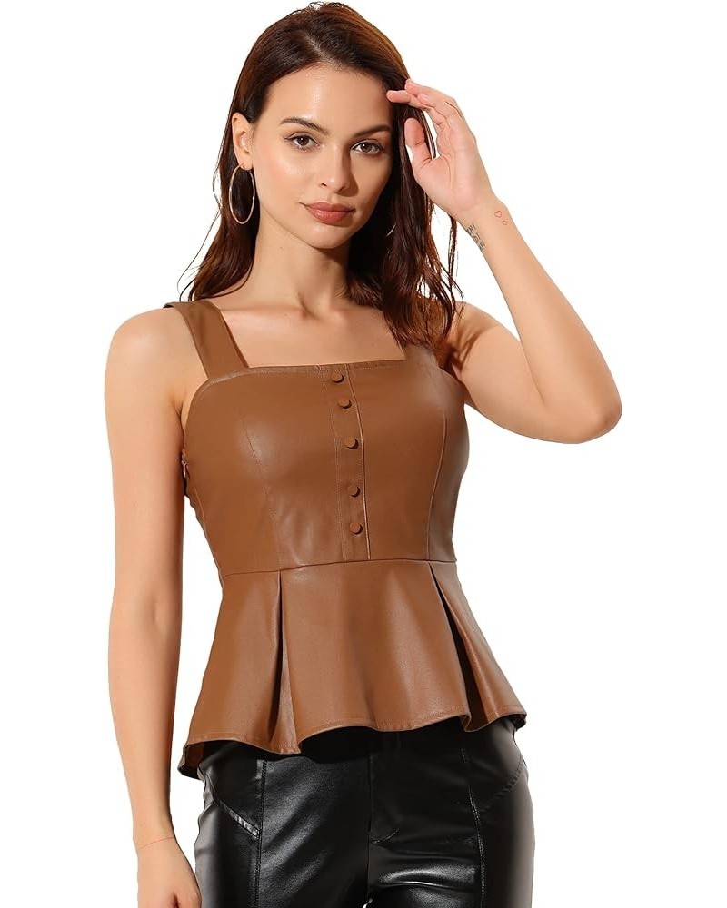 Women's PU Faux Leather Bustier Crop Top Gothic Punk Corset Peplum Top Brown $16.10 Tanks