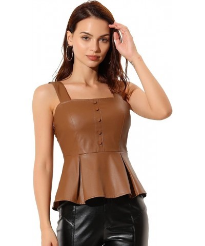 Women's PU Faux Leather Bustier Crop Top Gothic Punk Corset Peplum Top Brown $16.10 Tanks