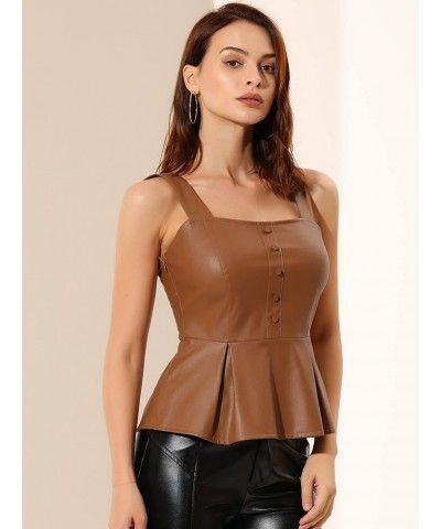 Women's PU Faux Leather Bustier Crop Top Gothic Punk Corset Peplum Top Brown $16.10 Tanks