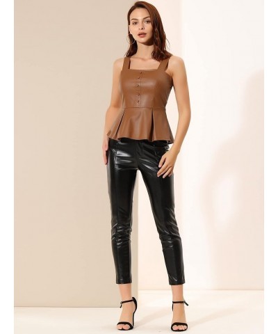 Women's PU Faux Leather Bustier Crop Top Gothic Punk Corset Peplum Top Brown $16.10 Tanks