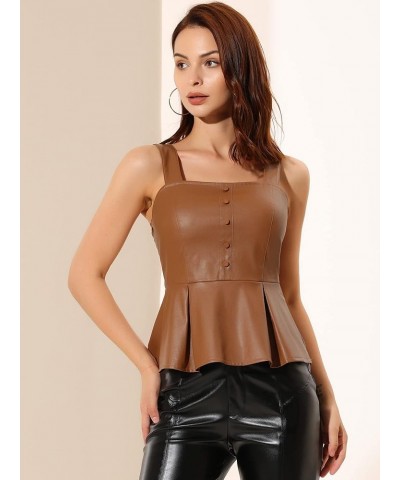 Women's PU Faux Leather Bustier Crop Top Gothic Punk Corset Peplum Top Brown $16.10 Tanks