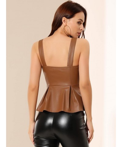 Women's PU Faux Leather Bustier Crop Top Gothic Punk Corset Peplum Top Brown $16.10 Tanks