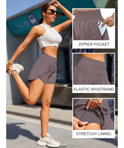 Women's Athletic Shorts High Waisted Running Shorts Pocket Sporty Short Gym Elastic Workout Shorts 2.5'' High waisted Coffee ...