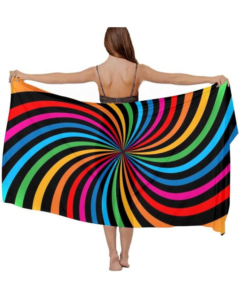 Womens Sarong Beach Swimsuit Semi-Sheer Bikini Cover Ups Wrap Beach scarf Colorful Bright Rainbow Tie Dye Spiral Swirl $10.74...