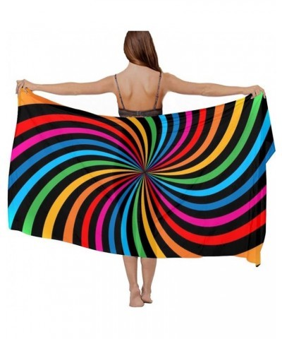 Womens Sarong Beach Swimsuit Semi-Sheer Bikini Cover Ups Wrap Beach scarf Colorful Bright Rainbow Tie Dye Spiral Swirl $10.74...