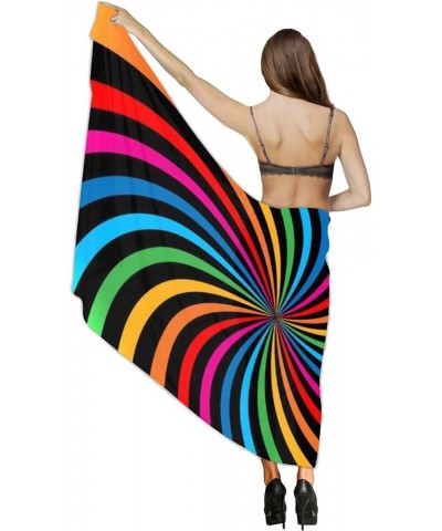 Womens Sarong Beach Swimsuit Semi-Sheer Bikini Cover Ups Wrap Beach scarf Colorful Bright Rainbow Tie Dye Spiral Swirl $10.74...