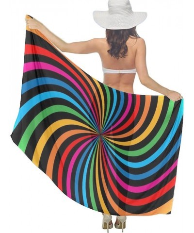 Womens Sarong Beach Swimsuit Semi-Sheer Bikini Cover Ups Wrap Beach scarf Colorful Bright Rainbow Tie Dye Spiral Swirl $10.74...