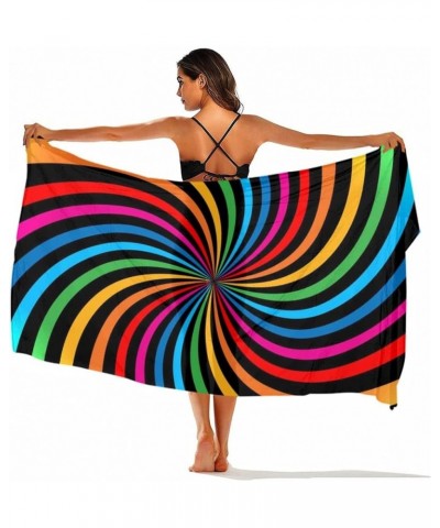 Womens Sarong Beach Swimsuit Semi-Sheer Bikini Cover Ups Wrap Beach scarf Colorful Bright Rainbow Tie Dye Spiral Swirl $10.74...