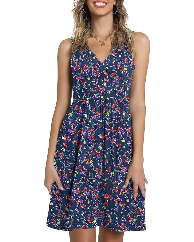 Womens Casual Sleeveless Dress V Neck Wrap Tunics Dresses Loose Comfy Beach Sundress with Pockets Navy Flowers $21.44 Swimsuits