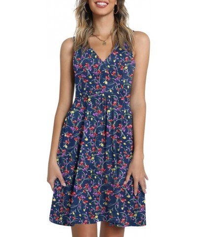 Womens Casual Sleeveless Dress V Neck Wrap Tunics Dresses Loose Comfy Beach Sundress with Pockets Navy Flowers $21.44 Swimsuits