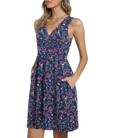 Womens Casual Sleeveless Dress V Neck Wrap Tunics Dresses Loose Comfy Beach Sundress with Pockets Navy Flowers $21.44 Swimsuits