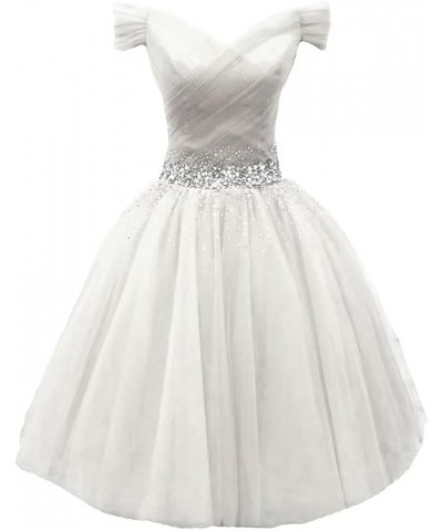 Women's Off Shoulder Beaded Short Prom Dress Tulle Teens Homecoming Dresses Bridesmaid Gown Ivory $30.00 Dresses