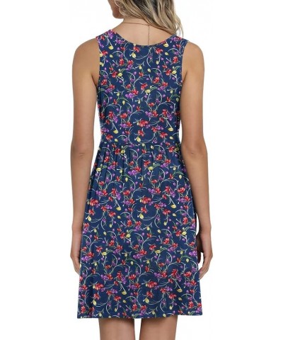 Womens Casual Sleeveless Dress V Neck Wrap Tunics Dresses Loose Comfy Beach Sundress with Pockets Navy Flowers $21.44 Swimsuits