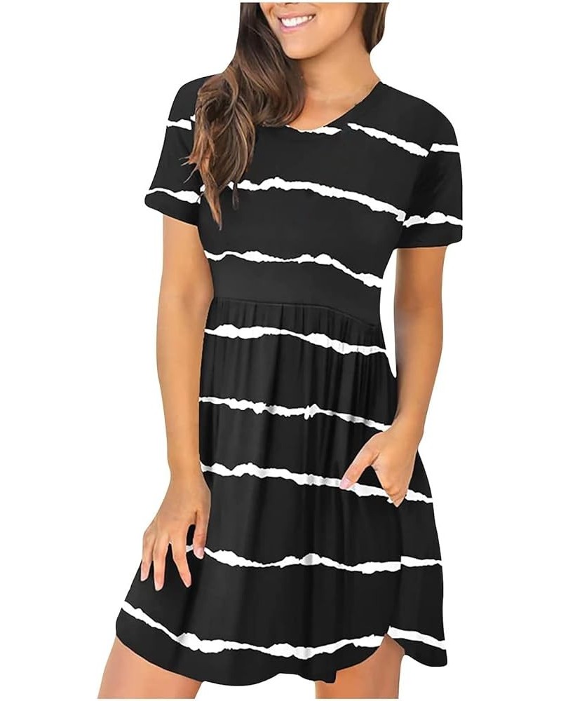 Dresses for Women 2024 Summer Floral Short Sleeve Midi Dress Casual Beach Sundress Loose Flowy Tshirts Dress Black 01 $9.34 D...