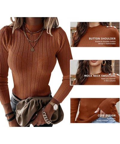 Womens Long Sleeve Mock Neck Sweater Slim Fitted Stretch Ribbed Knit Pullover Sweaters Causal Tops Caramel $10.23 Sweaters