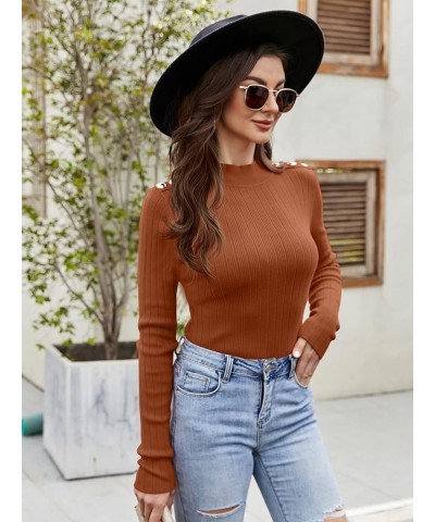 Womens Long Sleeve Mock Neck Sweater Slim Fitted Stretch Ribbed Knit Pullover Sweaters Causal Tops Caramel $10.23 Sweaters