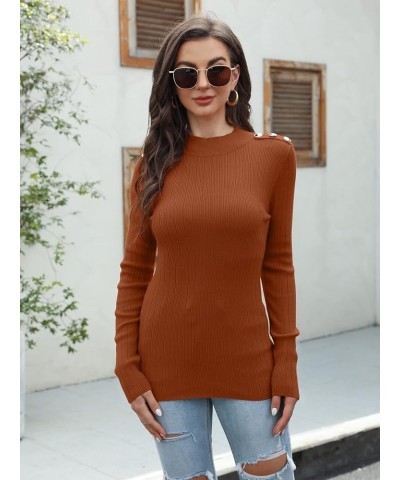 Womens Long Sleeve Mock Neck Sweater Slim Fitted Stretch Ribbed Knit Pullover Sweaters Causal Tops Caramel $10.23 Sweaters