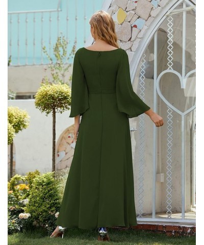 Scoop Neck Chiffon Bridesmaid Dress Bat Sleeve Long Mother of The Bride Party Prom Gown Martini Olive $47.25 Dresses