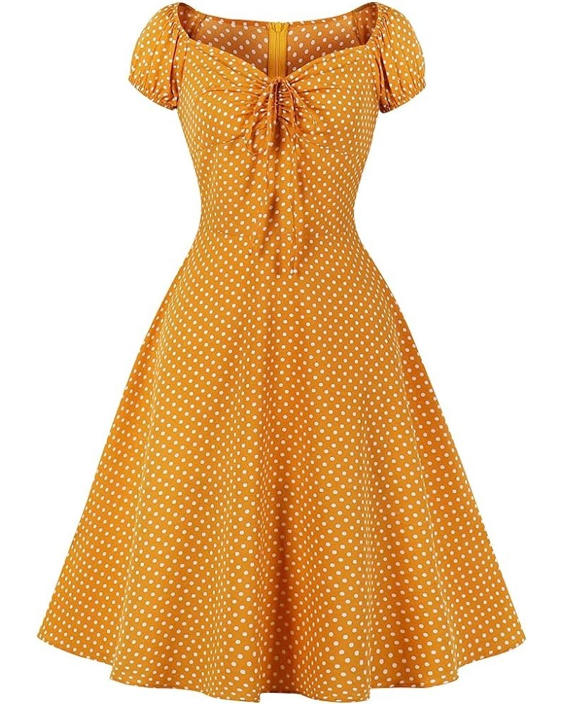 Women Vintage Retro Striped V Neck Dress Swing Dresses Cap Sleeve V Neck Yellow $10.97 Dresses