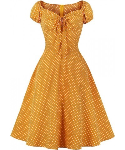 Women Vintage Retro Striped V Neck Dress Swing Dresses Cap Sleeve V Neck Yellow $10.97 Dresses