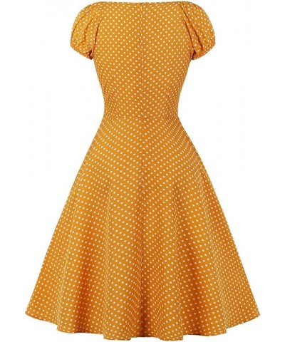 Women Vintage Retro Striped V Neck Dress Swing Dresses Cap Sleeve V Neck Yellow $10.97 Dresses