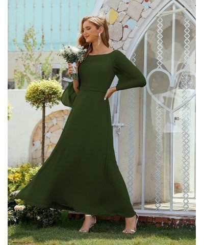 Scoop Neck Chiffon Bridesmaid Dress Bat Sleeve Long Mother of The Bride Party Prom Gown Martini Olive $47.25 Dresses