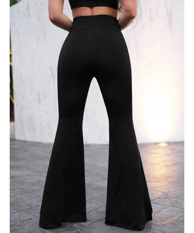 Women's Ruffle Hem Flare Leg Elastic High Waist Pants Trousers Pure Black $14.24 Pants