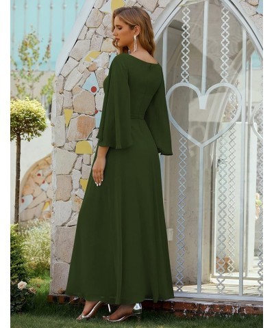 Scoop Neck Chiffon Bridesmaid Dress Bat Sleeve Long Mother of The Bride Party Prom Gown Martini Olive $47.25 Dresses