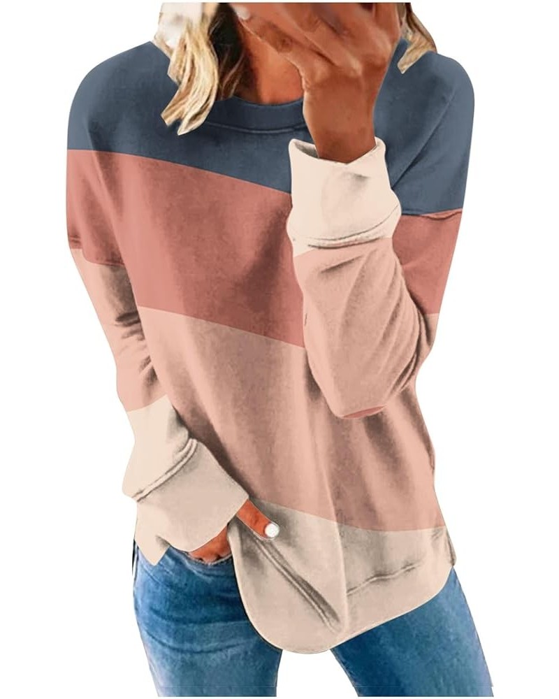 Womens Crew Neck Sweatshirt 2023 Striped Color Block Blouese Long Sleeve Pullover Tops Fall Fashion Clothes 14_watermelon Red...