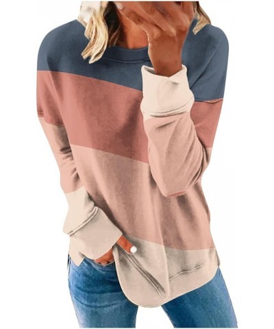 Womens Crew Neck Sweatshirt 2023 Striped Color Block Blouese Long Sleeve Pullover Tops Fall Fashion Clothes 14_watermelon Red...