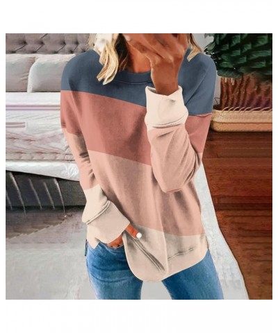 Womens Crew Neck Sweatshirt 2023 Striped Color Block Blouese Long Sleeve Pullover Tops Fall Fashion Clothes 14_watermelon Red...