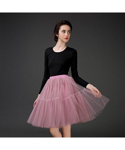 Tulle Skirt,Women's Midi Tulle Tutu Skirt Fluffy Princess Five Layers A line Party Prom Underskirt Mauve $17.67 Skirts