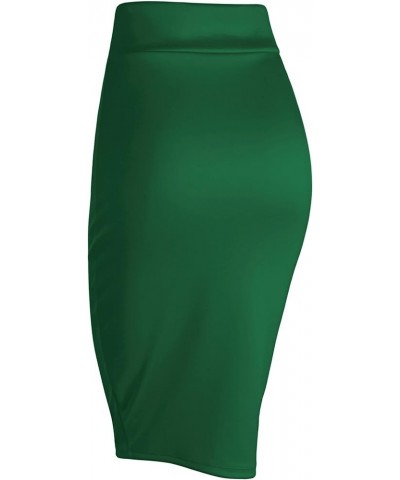 Women's Elastic Waist Stretch Bodycon Midi Knee Length Pencil Skirt for Office Wb700_green $11.13 Skirts