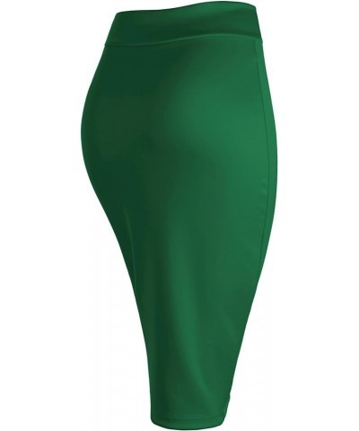 Women's Elastic Waist Stretch Bodycon Midi Knee Length Pencil Skirt for Office Wb700_green $11.13 Skirts