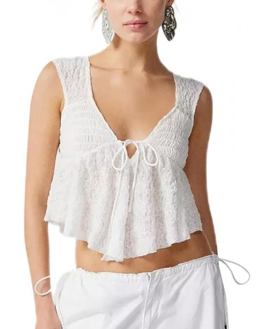 Women Ruffle Hem Cami Crop Top Sleeveless V Neck Spaghetti Strap Tank Top Cute Summer Camisole Going Out Tops Ruched-white $7...