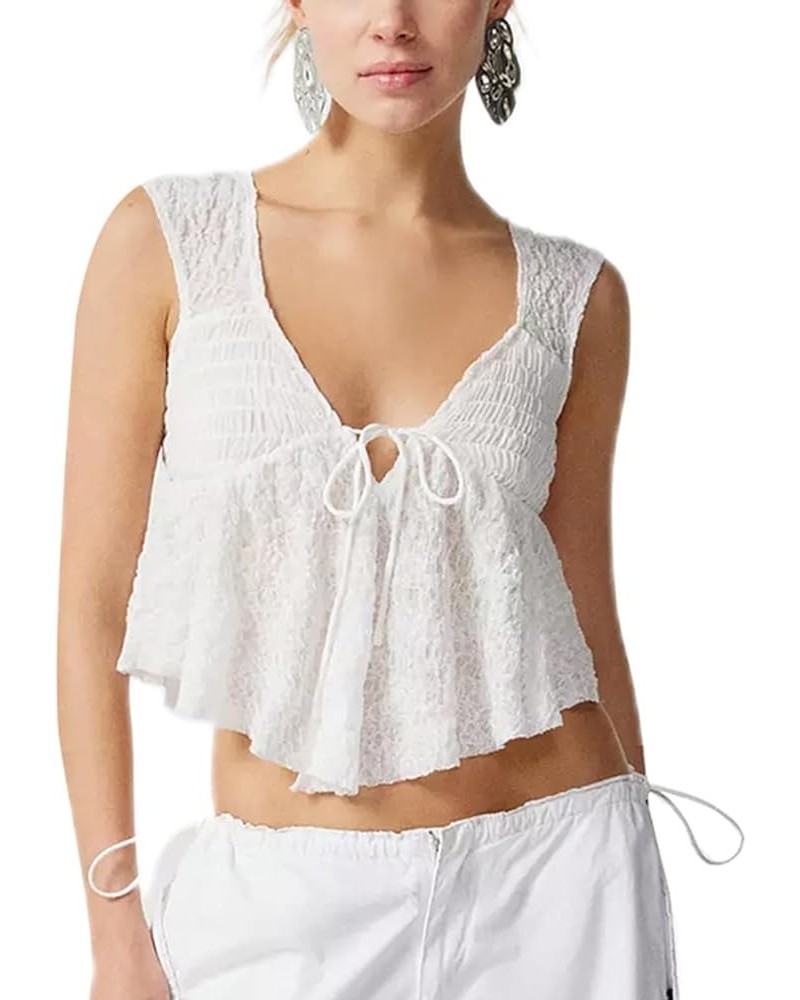 Women Ruffle Hem Cami Crop Top Sleeveless V Neck Spaghetti Strap Tank Top Cute Summer Camisole Going Out Tops Ruched-white $7...