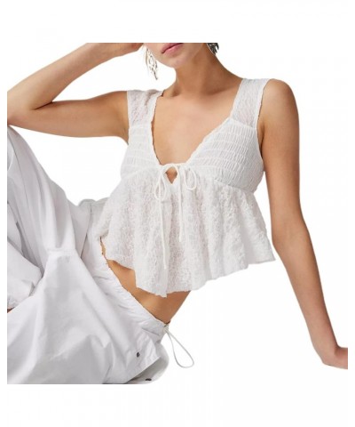 Women Ruffle Hem Cami Crop Top Sleeveless V Neck Spaghetti Strap Tank Top Cute Summer Camisole Going Out Tops Ruched-white $7...