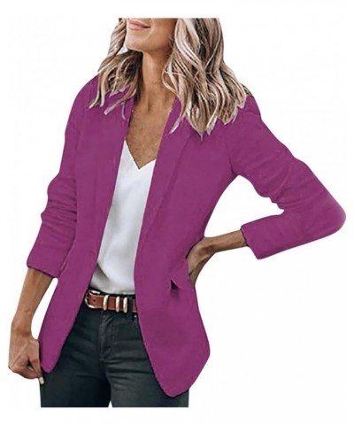 Blazers for Women Business Long Sleeve Fashion Coat Dressy Office Solid Color Outwear Casual Button Down Jacket Purple $7.57 ...