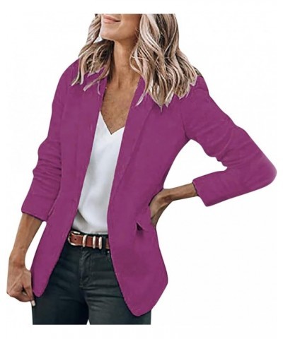 Blazers for Women Business Long Sleeve Fashion Coat Dressy Office Solid Color Outwear Casual Button Down Jacket Purple $7.57 ...