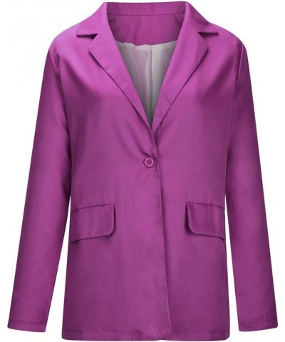 Blazers for Women Business Long Sleeve Fashion Coat Dressy Office Solid Color Outwear Casual Button Down Jacket Purple $7.57 ...